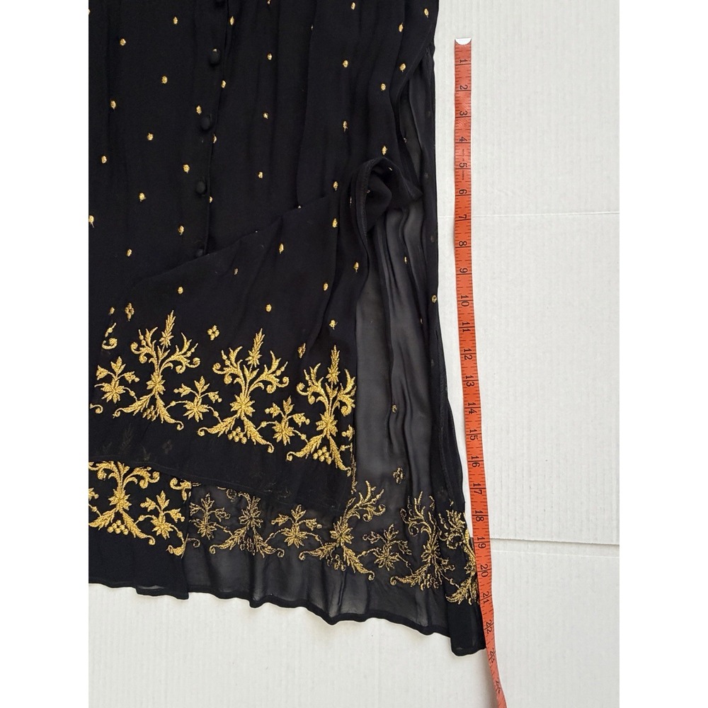 Vintage 90s Laundry by Shelli Segal Sheer Rayon Gold Embroidered Duster Dress L - Picture 6 of 11